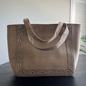 Primark Taupe Suede Grommet Tote Bag